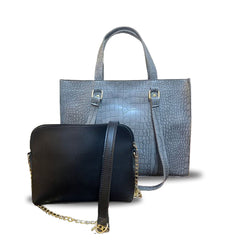ZINNIA 2PEC GREY CROCODILE HANDBAG