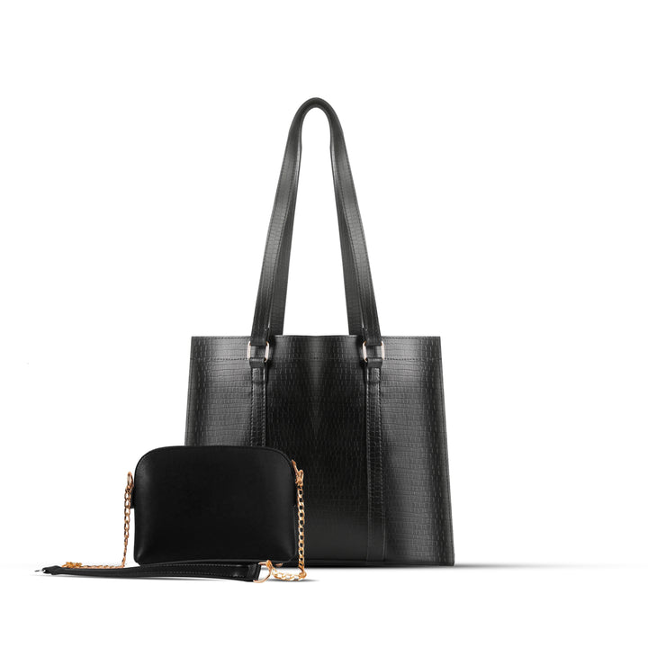 ZINNIA 2PEC BLACK  CROCODILE HANDBAG