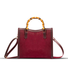 MELTON MEROON BAG WITH WOODEN HANDLE