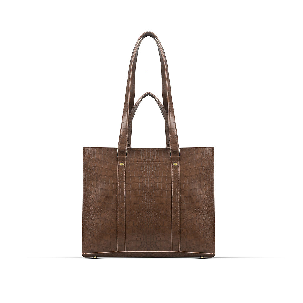 ZINNIA 2PEC CHOCO BROWN CROCODILE HANDBAG