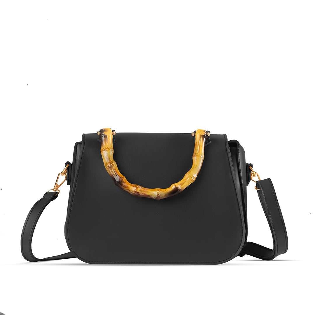 BAMBOO HANDLE BLACK HANDBAG