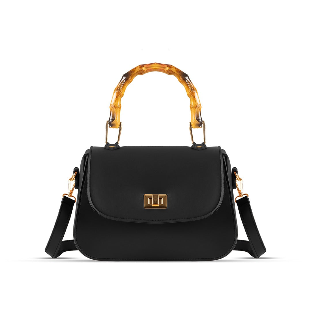 BAMBOO HANDLE BLACK HANDBAG