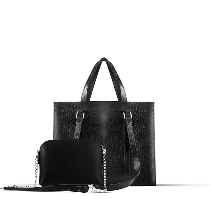 ZINNIA 2PEC BLACK  CROCODILE HANDBAG